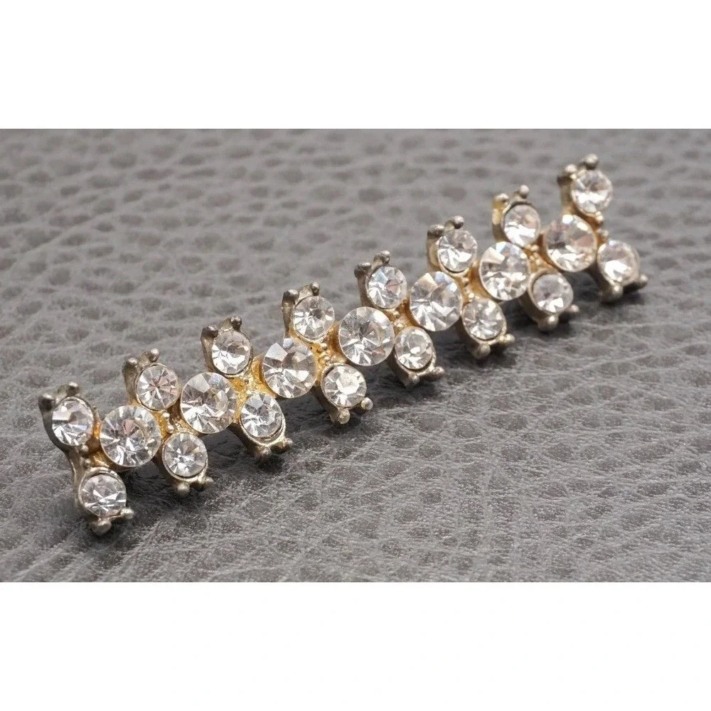 Vintage Old Art Deco Pot Metal Rhinestone Bar Brooch Silver Tone